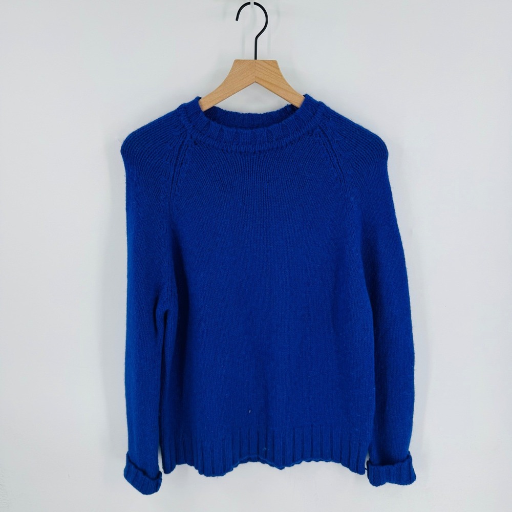 Skyr Womens Vintage 100% Wool Crewneck Sweater Cobalt Blue Raglan Size M Bold